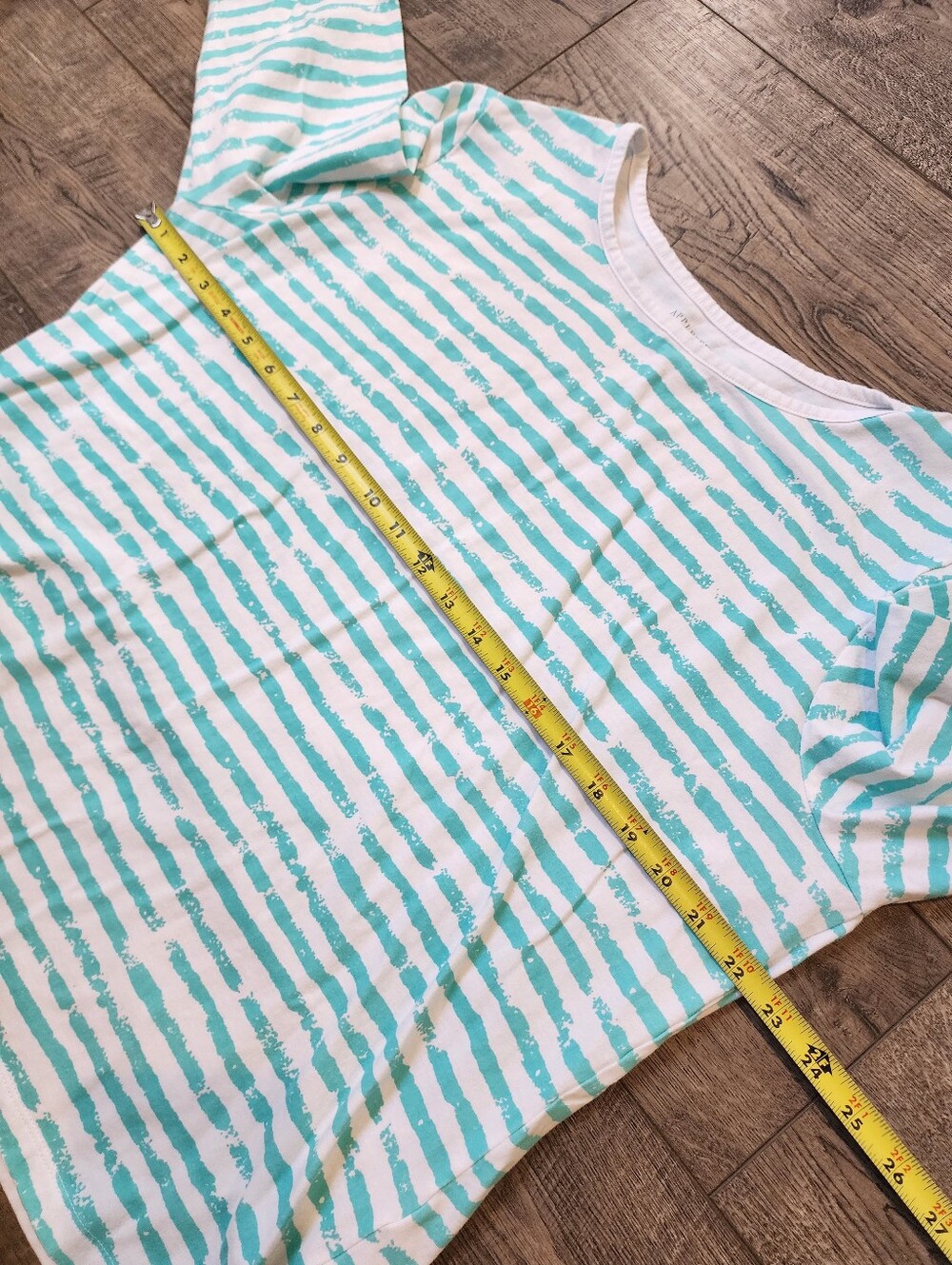 Appleseeds Womens Top Size 1X White Turquoise Stripe 3/4 Sleeve Beach - Picture 5 of 7